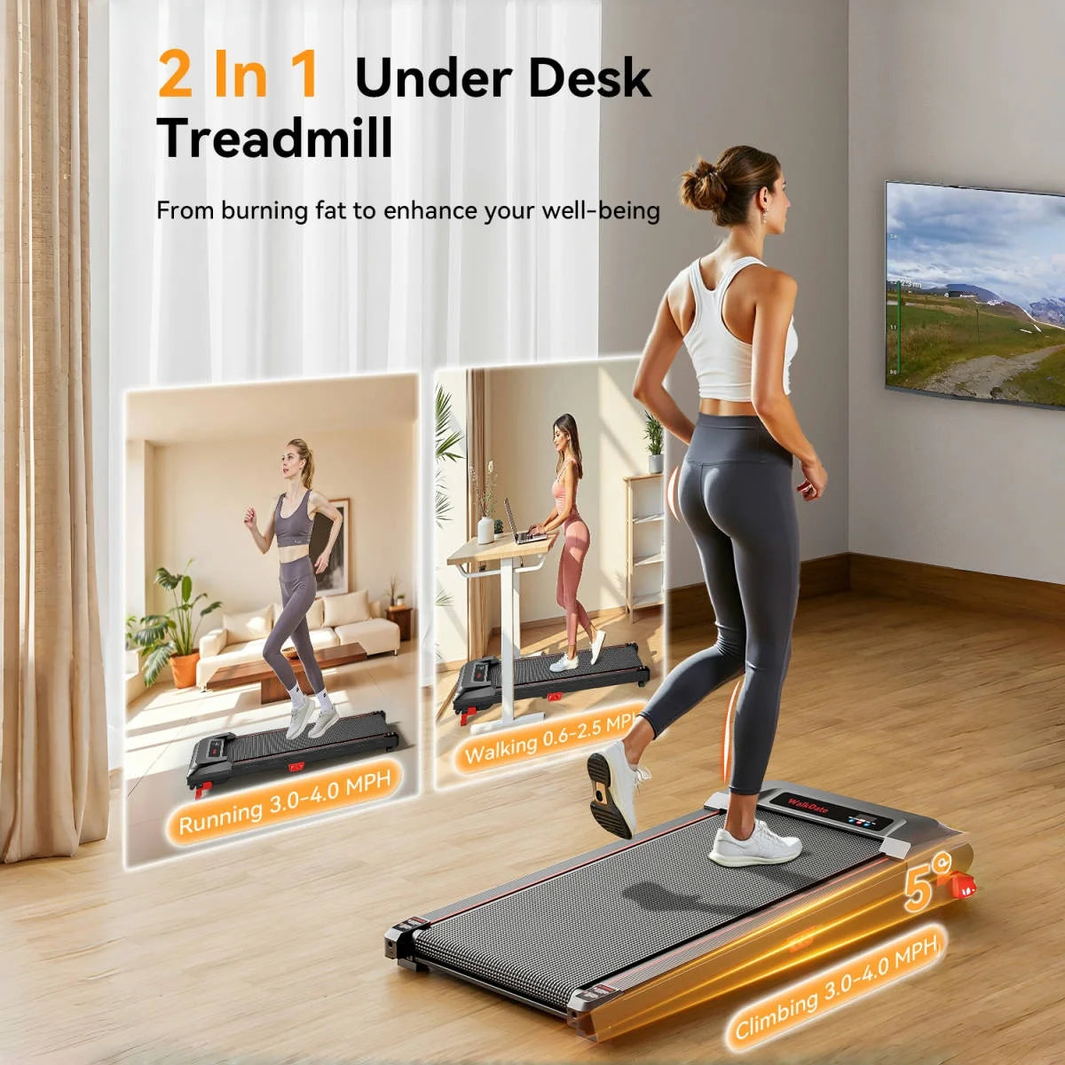 Anylife Under Desk Walking Pad With Remote And Adjustable Slope