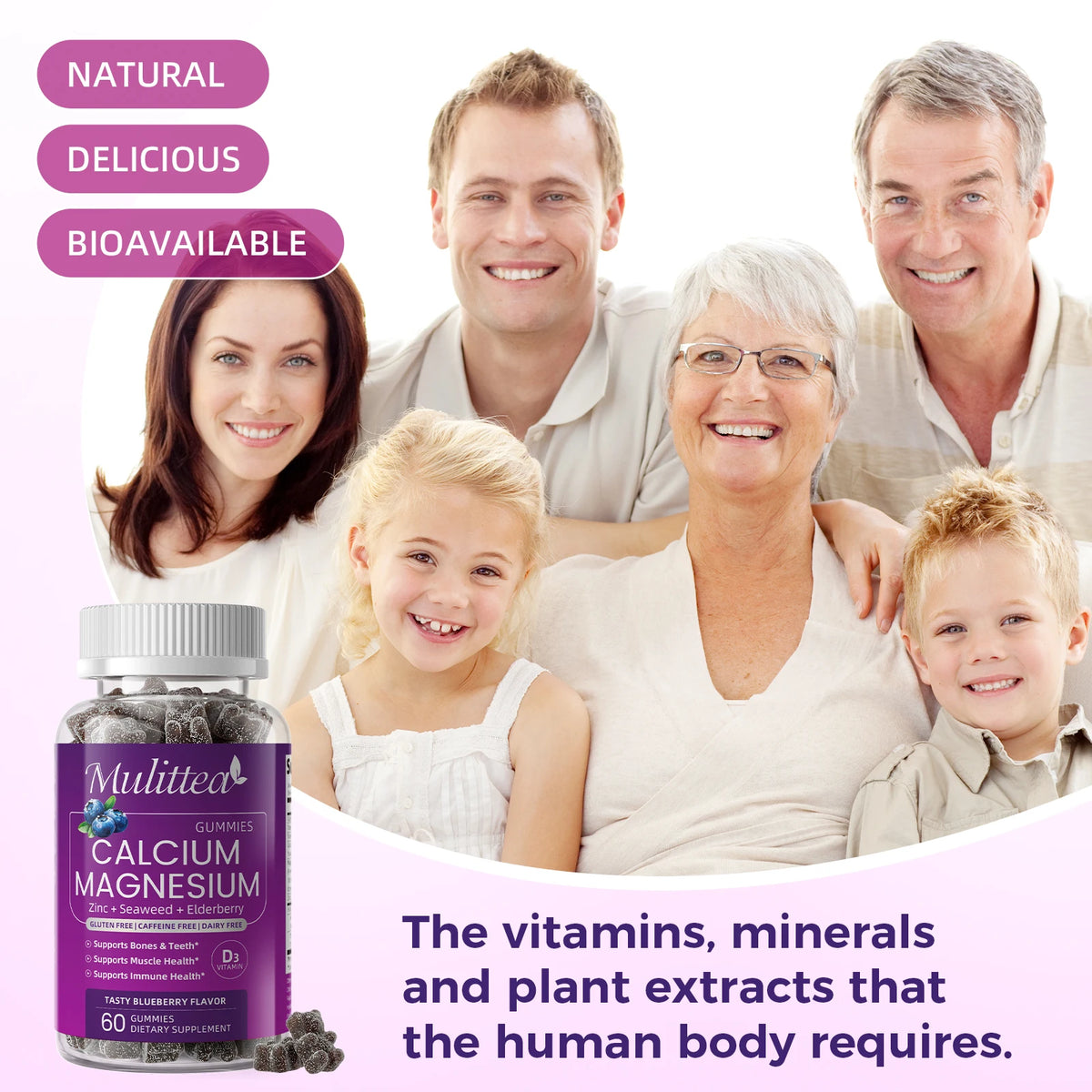 Mulittea Plant Based Calcium Magnesium Zinc Gummies With Vitamin D3