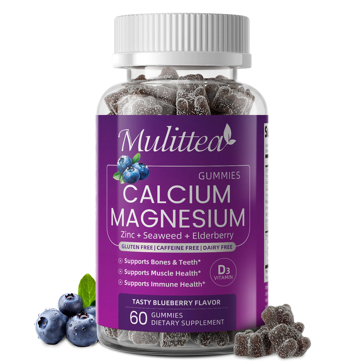 Mulittea Plant Based Calcium Magnesium Zinc Gummies With Vitamin D3