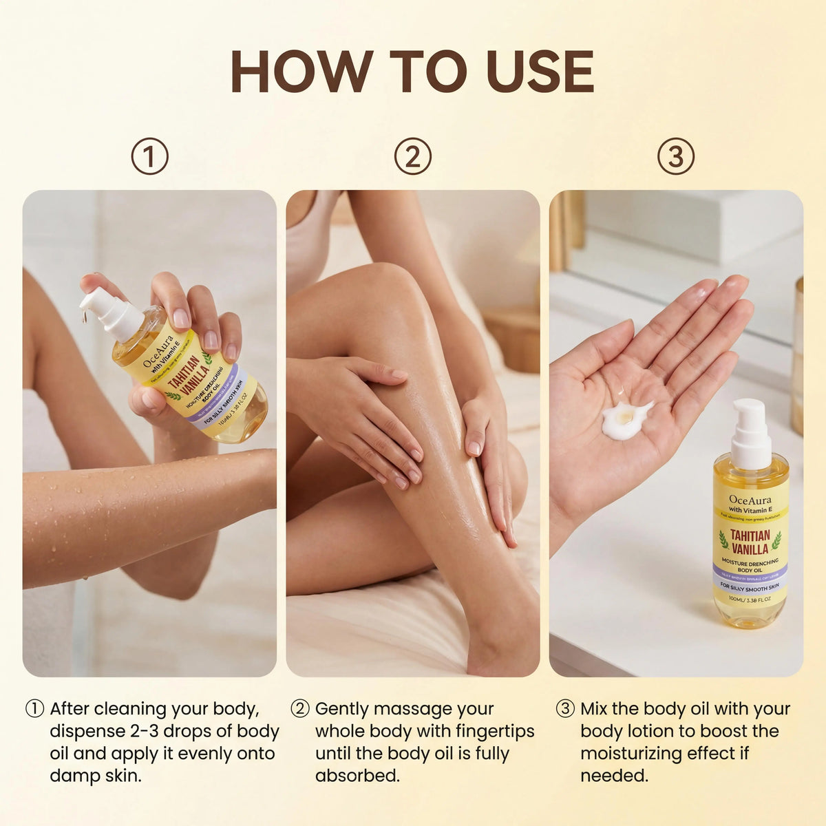 OceAura Vanilla Body Oil Lightweight Texture Long Lasting Fragrance Gentle Moisturizing Relieve Roughness Soft Relaxing Body Essence