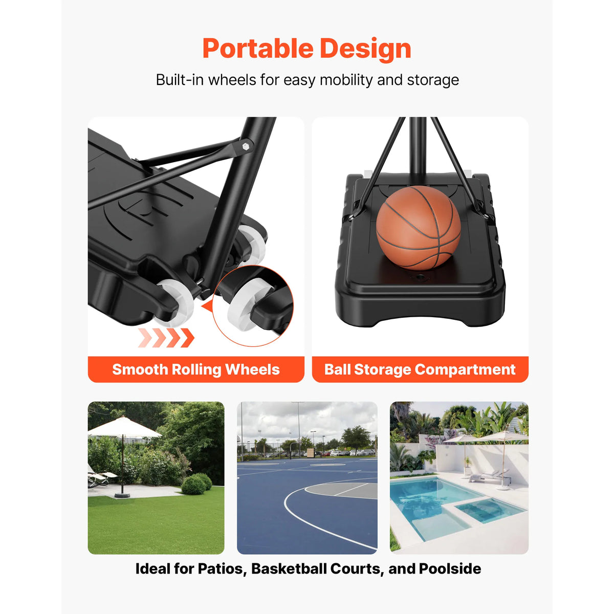 SucceBuy Portable Basketball Hoop With Adjustable Pole And Backboard Set