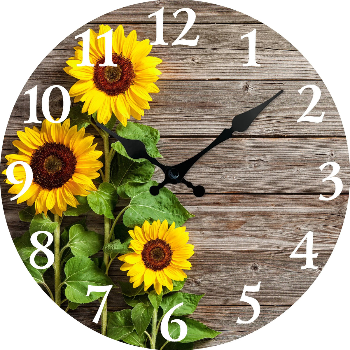 Rustic Sunflower-Themed Silent Wall Clock - Decorative Round Wooden Clock with Vibrant Floral Design, Quiet Operation for Home Decor & Gift, AA Battery Required (Not Included), Wall Clock Living Room