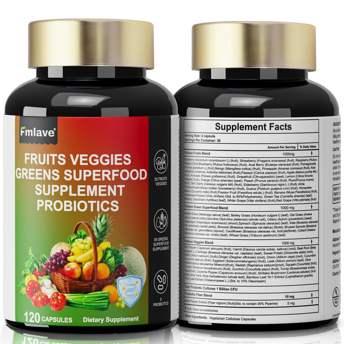 Natural Fruit And Vegetable Superfood Capsules With Digestive Support