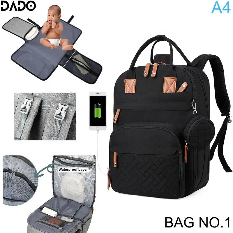 Waterproof Diaper Backpack With Changing Pad And Stroller Straps