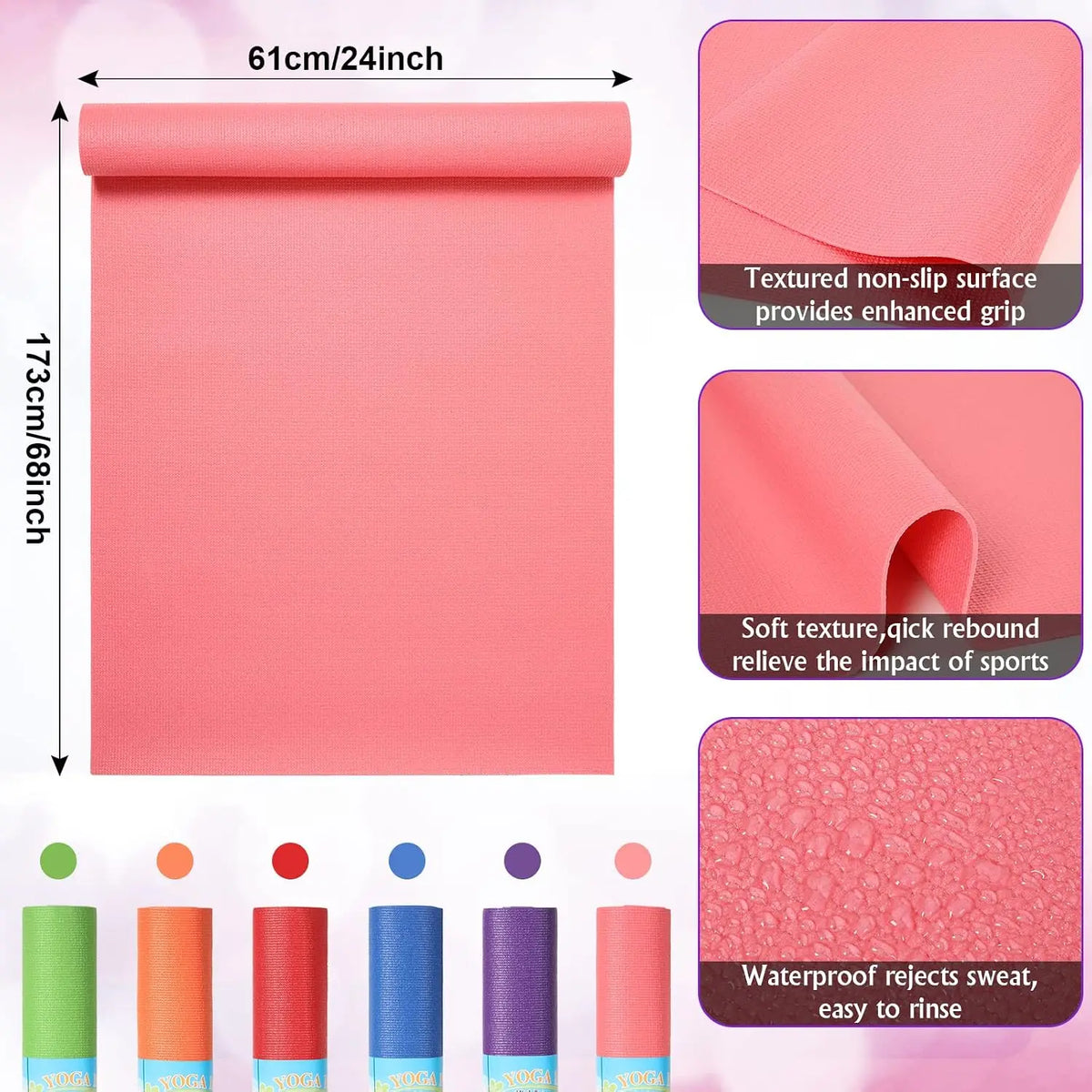 12 Pieces Non Slip Yoga Mats For Indoor Exercise Training