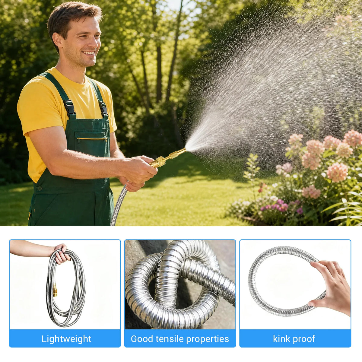 HiMISS Heavy Duty Stainless Steel Garden Hose Adjustable Brass Nozzle
