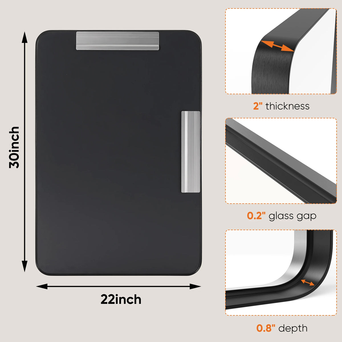 JHK Matte Metal Framed Wall Mounted Bathroom Mirror