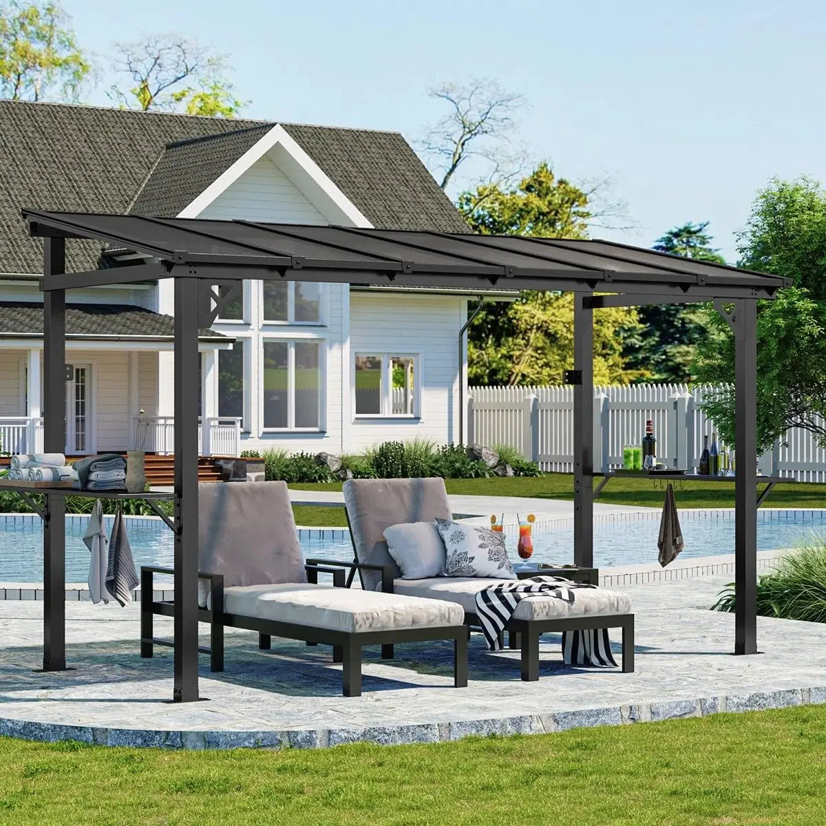 Outdoor Metal Gazebo With Steel Roof And Polycarbonate Panels