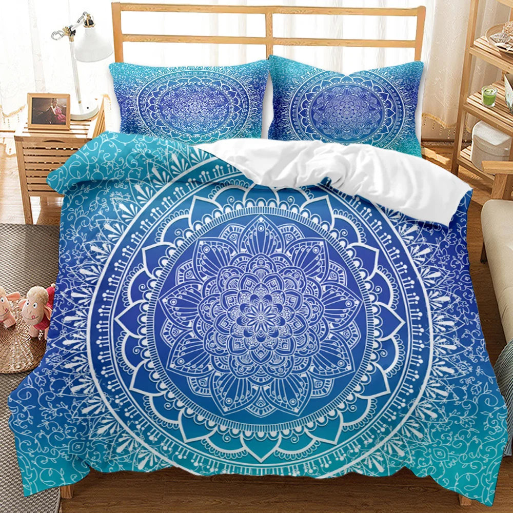 Bohemian Mandala Microfiber Duvet Cover Set Featuring Brushed Finish