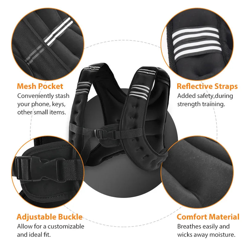 Reflective Weight Vest With Rear Storage Pocket For Training