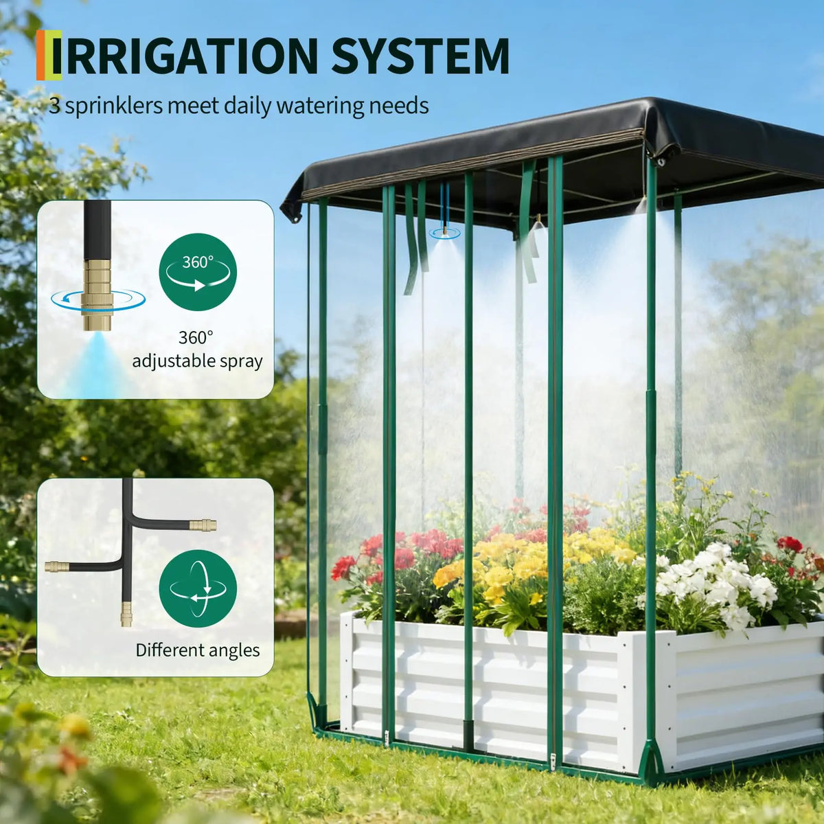 HiMISS Raised Garden Bed Galvanized Metal Planter With Shade