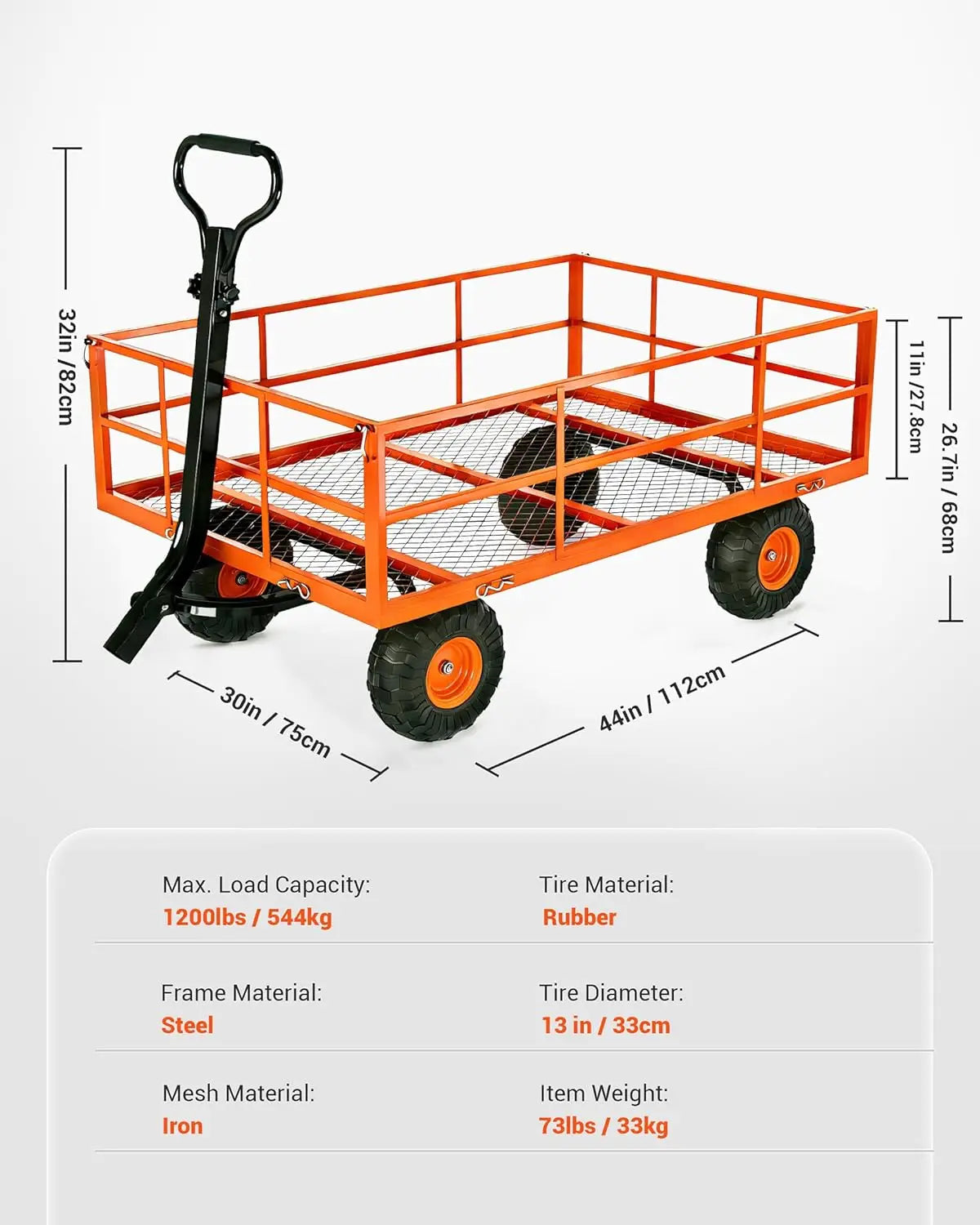 HiMiss Heavy Duty Steel Garden Wagon For Yard And Tools
