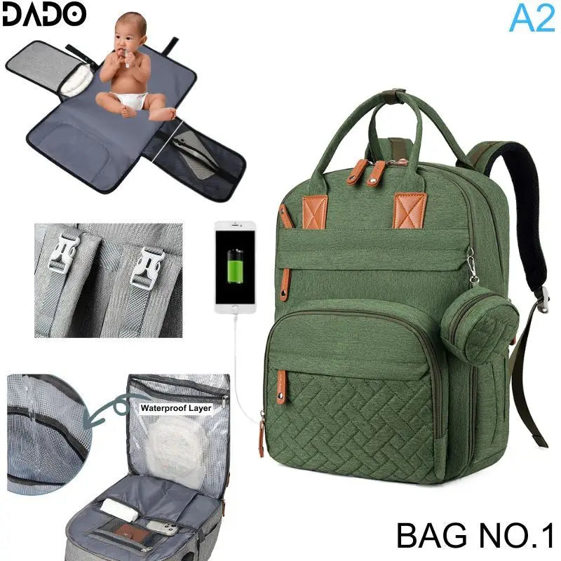 Waterproof Diaper Backpack With Changing Pad And Stroller Straps