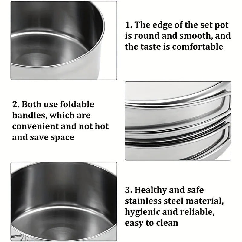 Portable Stainless Steel Camping Cookware Set For Outdoors