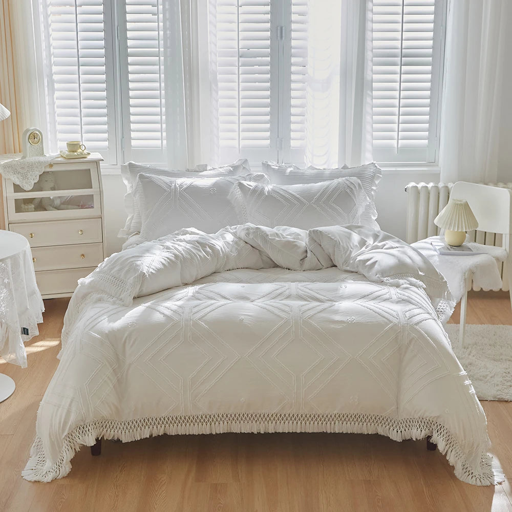 LUXO Bohemian Floral Tassel Duvet Cover Set With Pillowcases