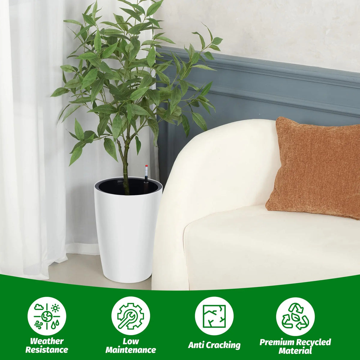 HiMISS Set Of Tall Self Watering Planters For Home Gardens