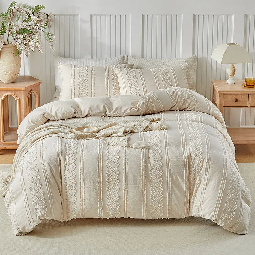 Zeby Boho Stripes Floral Duvet Cover Set With Pillowcases