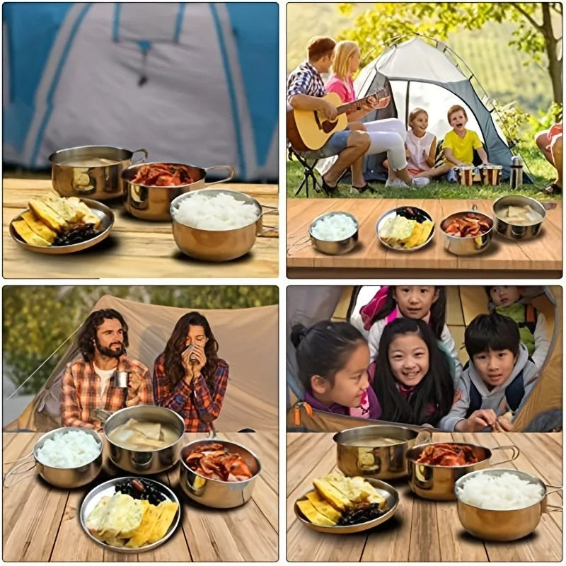Portable Stainless Steel Camping Cookware Set For Outdoors