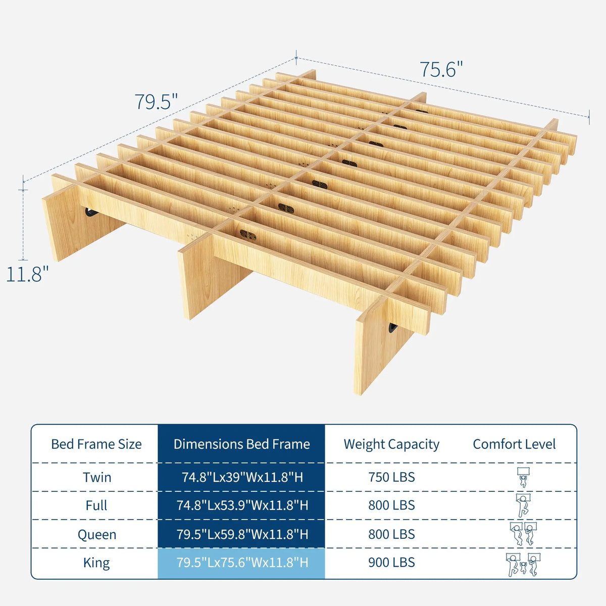 HiMISS Low Profile Wood Platform Bed Frame With Ample Storage