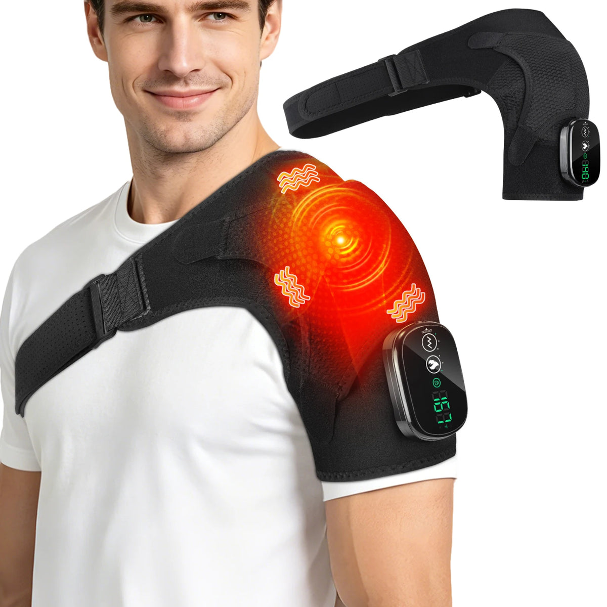 Adjustable Electric Heating Shoulder Massage Belt With Led Hot Compress