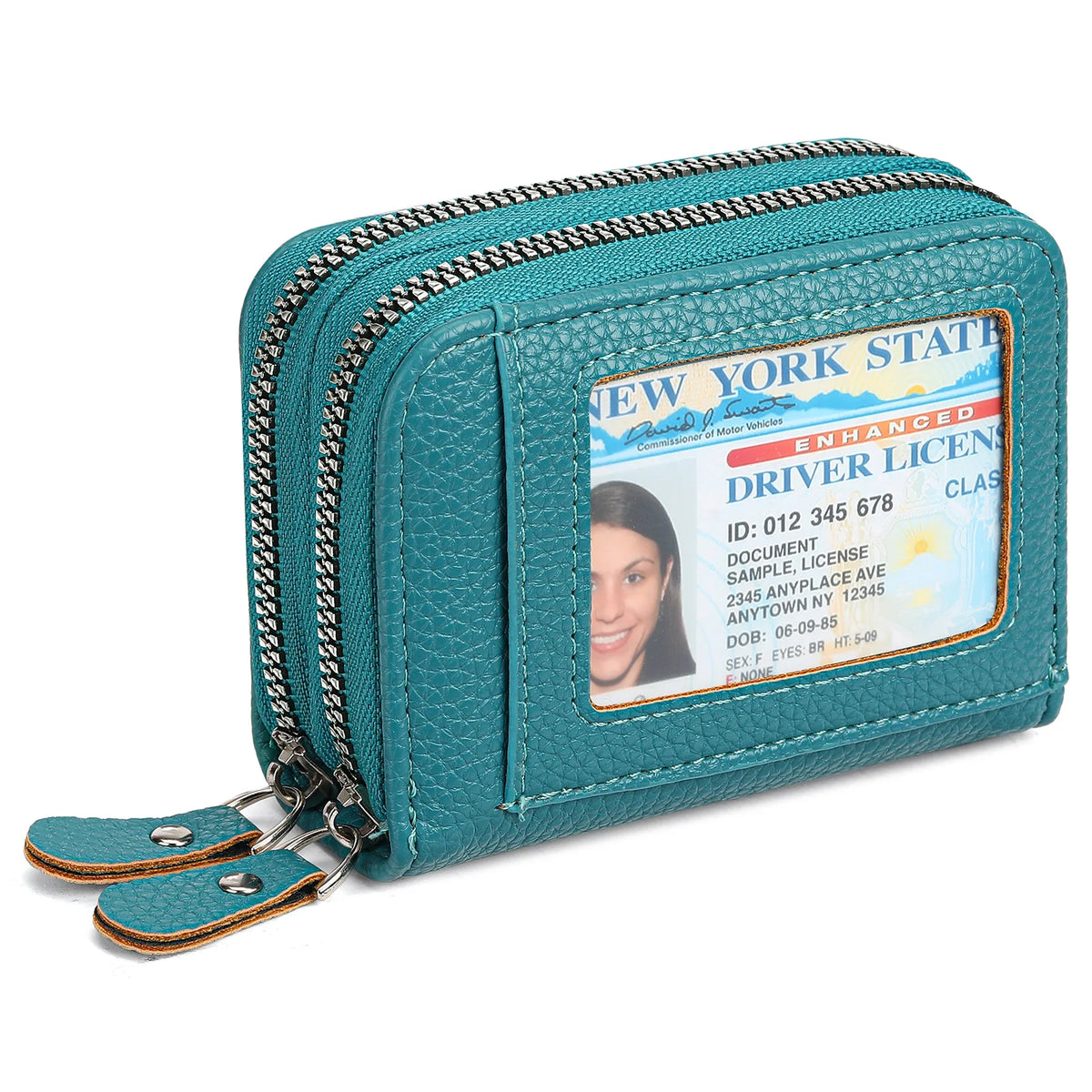 RFID Blocking Double Zipper Card Wallet Clear ID Window PU Leather Multi Card Slots Mini Coin Purse For Women