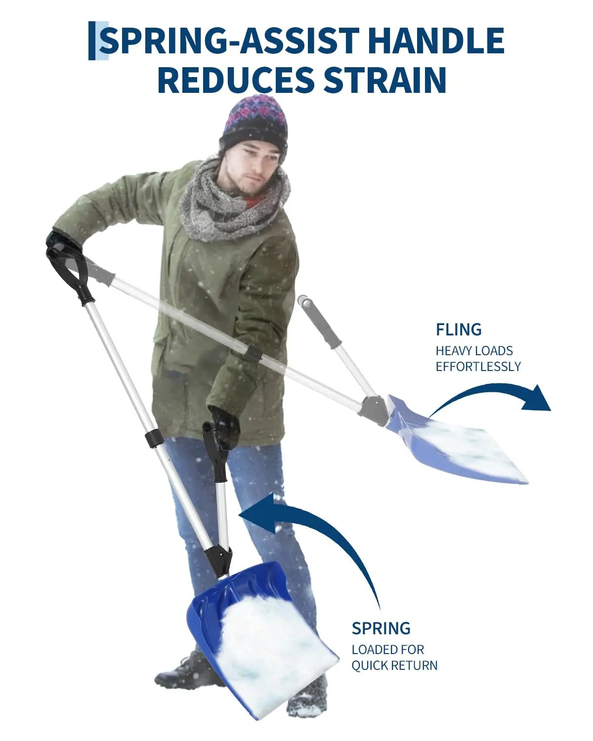 HiMISS Ergonomic Snow Shovel With Assisted D Grip Handle
