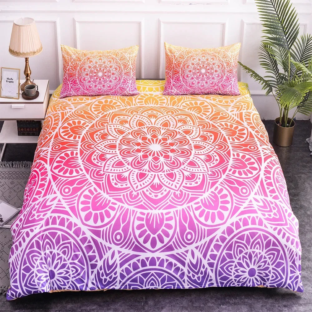 Mandala Bohemian Duvet Cover Set With Printed Lotus Floral Bedding