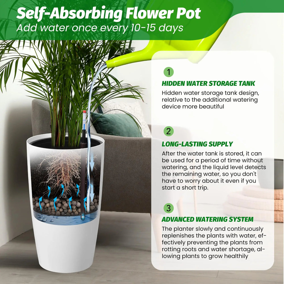 HiMISS Set Of Tall Self Watering Planters For Home Gardens