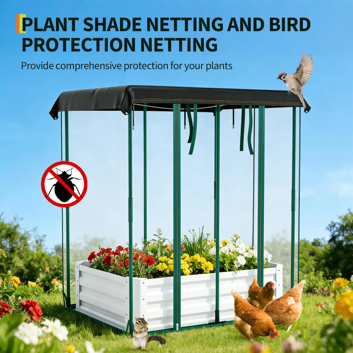 HiMISS Raised Garden Bed Galvanized Metal Planter With Shade