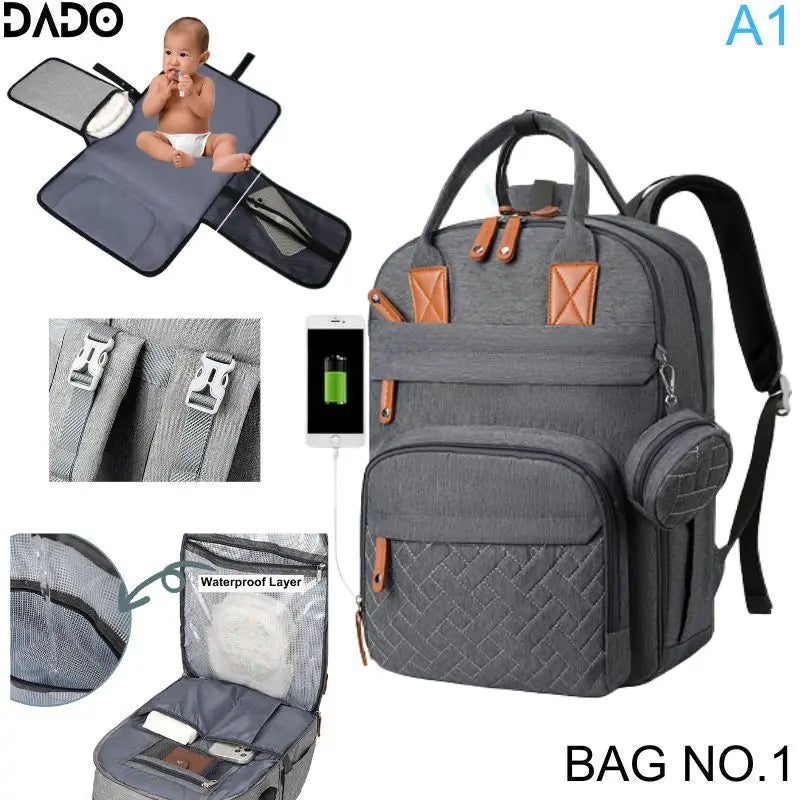 Waterproof Diaper Backpack With Changing Pad And Stroller Straps