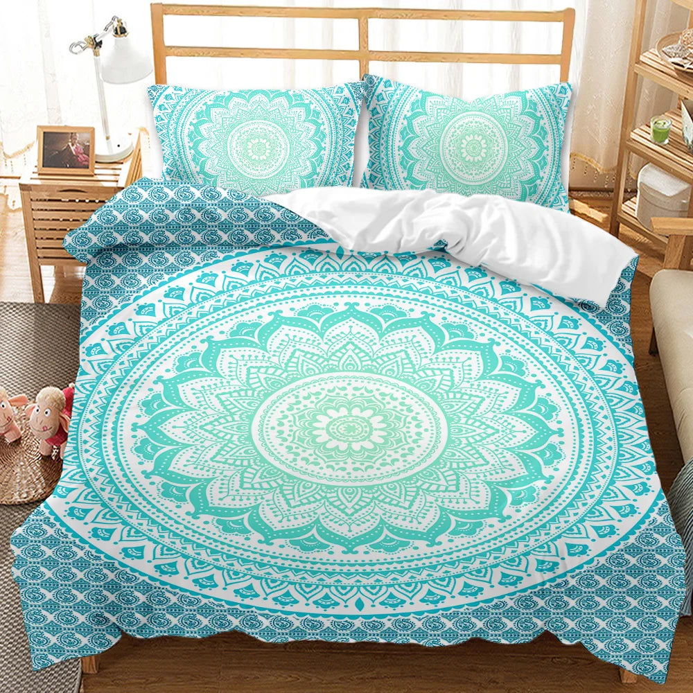 Bohemian Mandala Microfiber Duvet Cover Set Featuring Brushed Finish