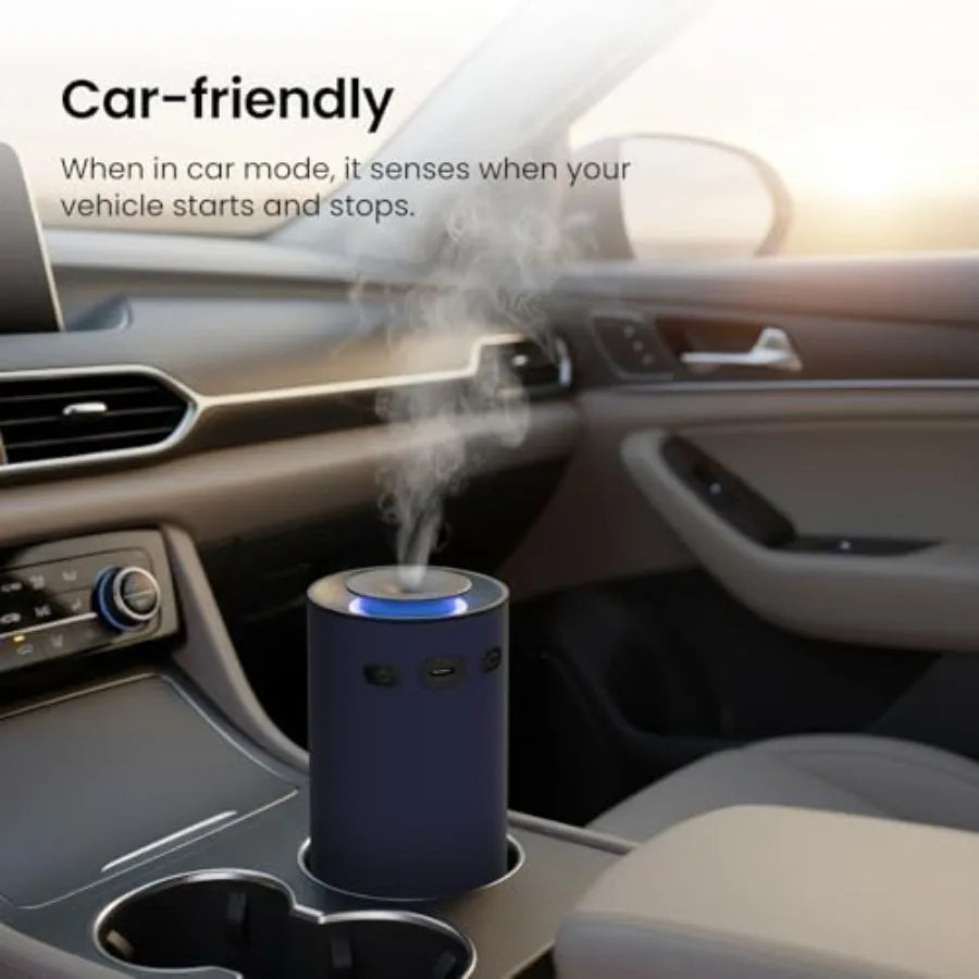Waterless essential oil diffuser for car/home/office; aluminum alloy body; matte black finish; smart portable nebulizing with d