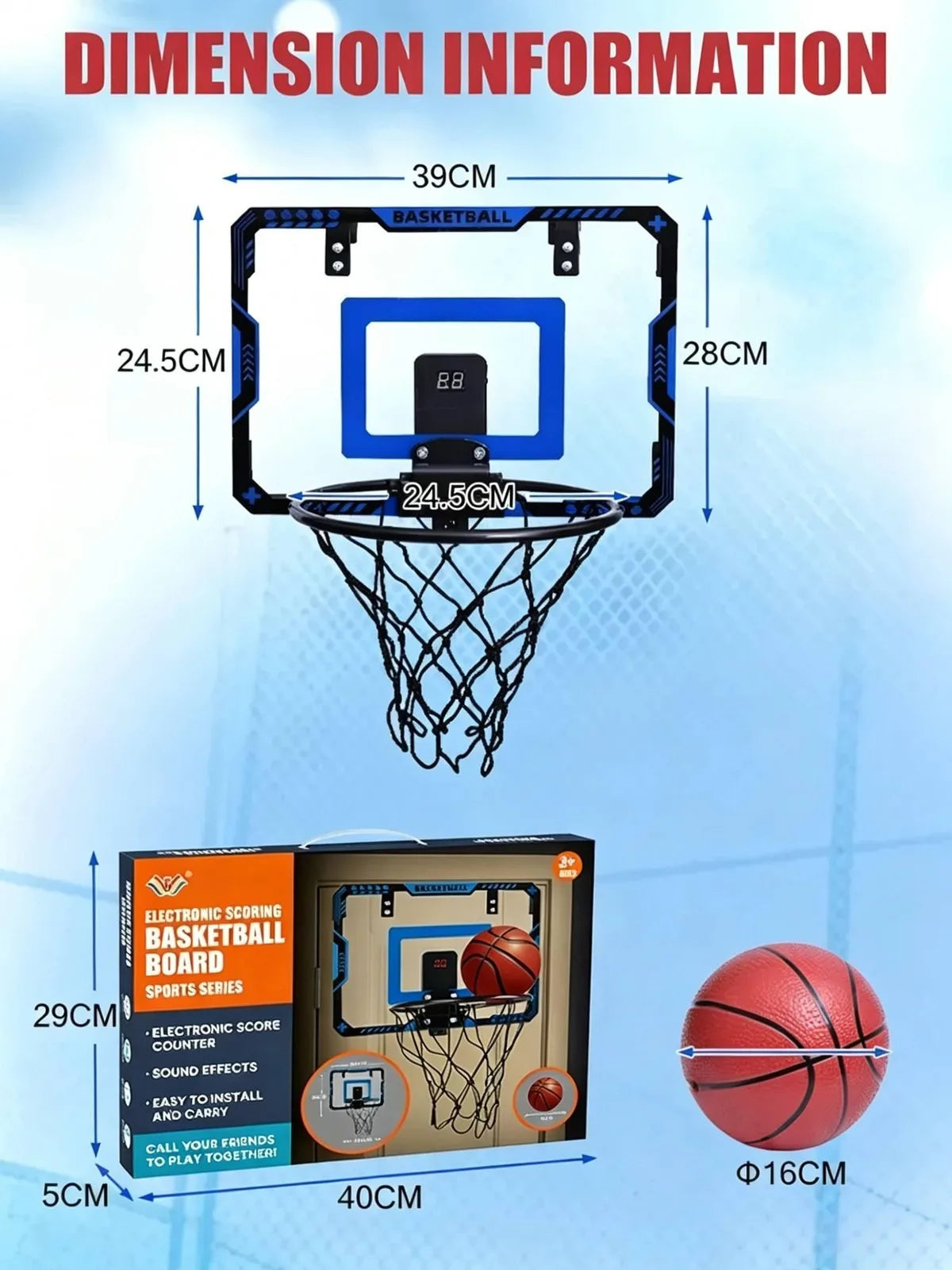 Indoor Mini Basketball Hoop With Electronic Scoreboard Sound Effects