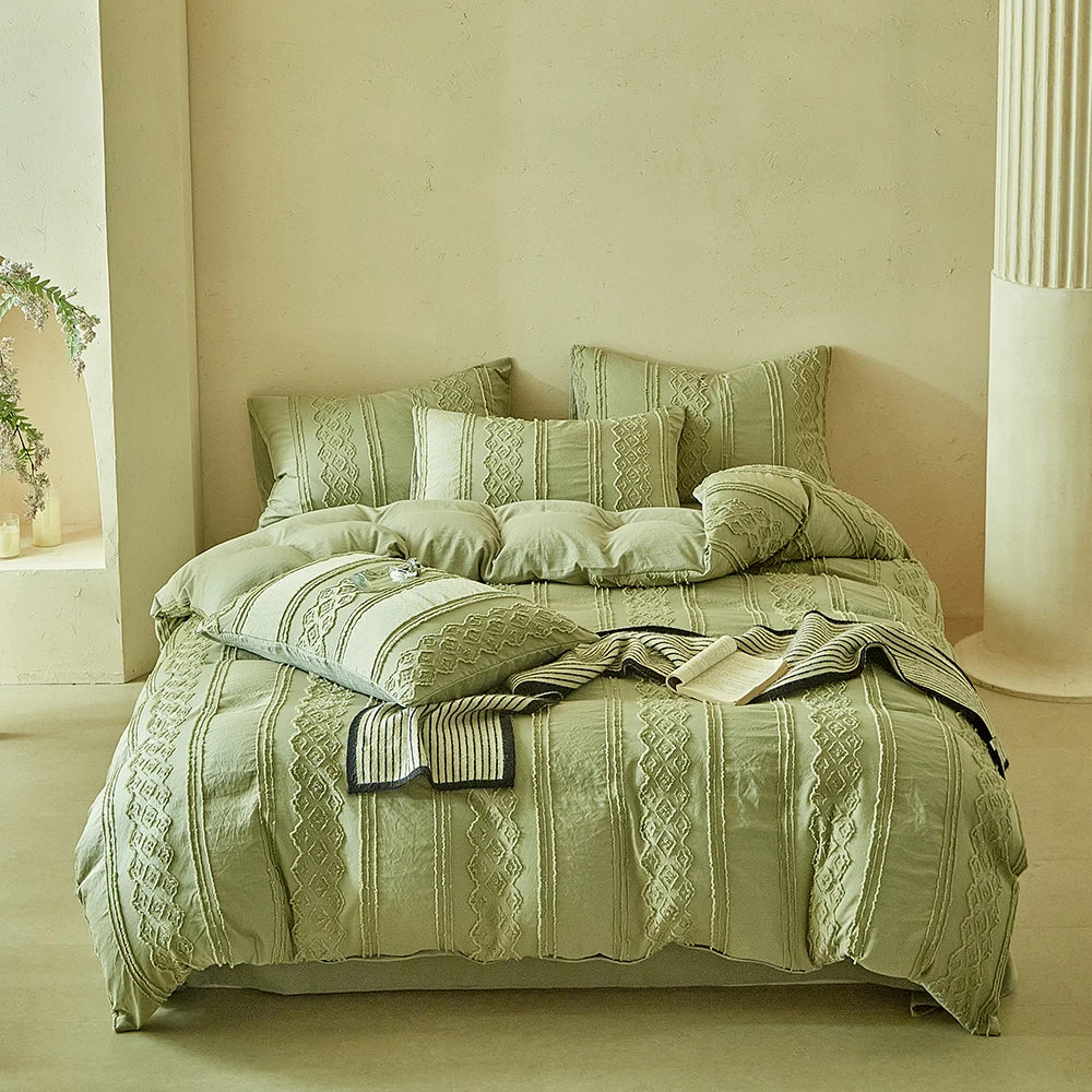 Zeby Boho Stripes Floral Duvet Cover Set Comfortable Bedding