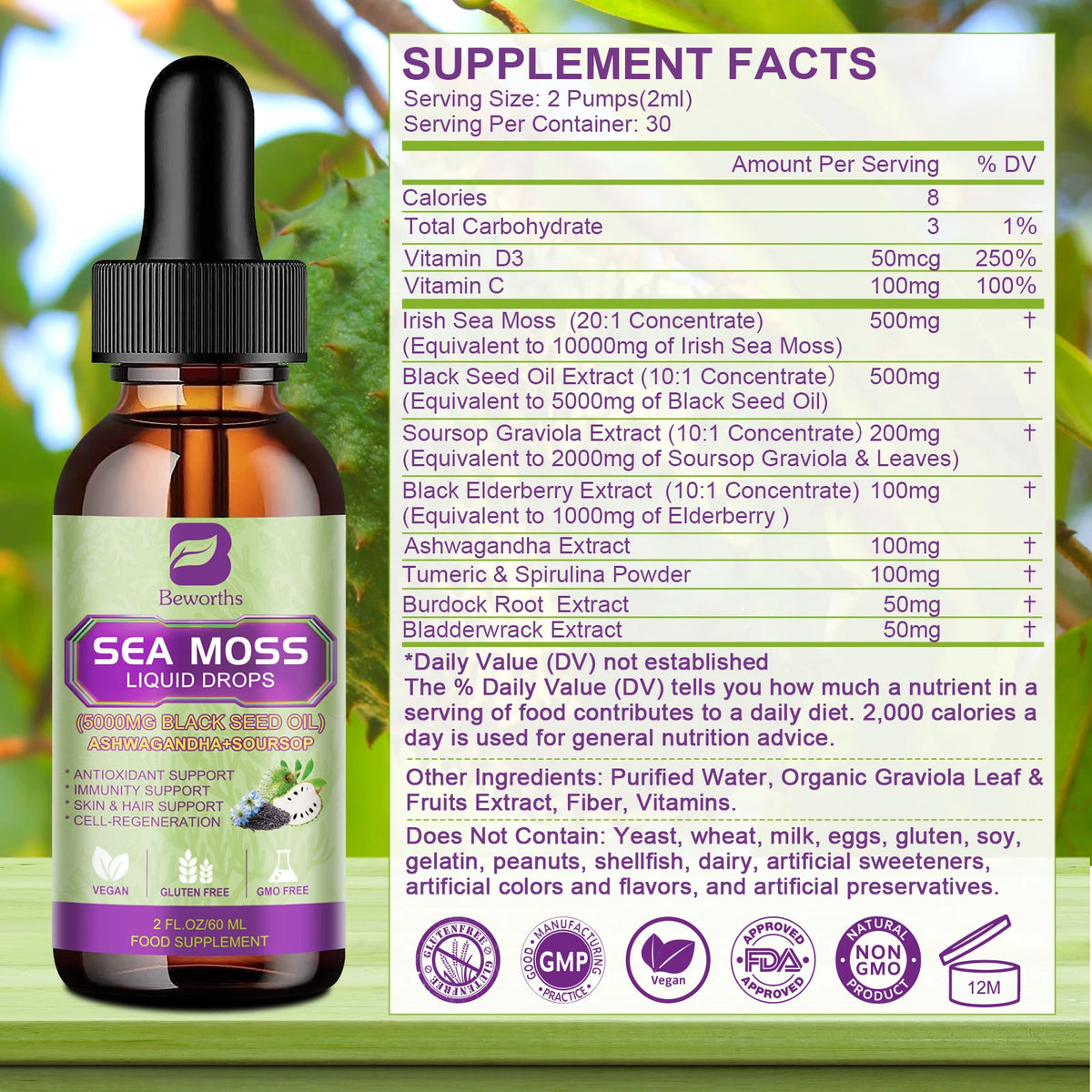 Beworths Sea Moss Extract Drops for Immunity and Digestion Support