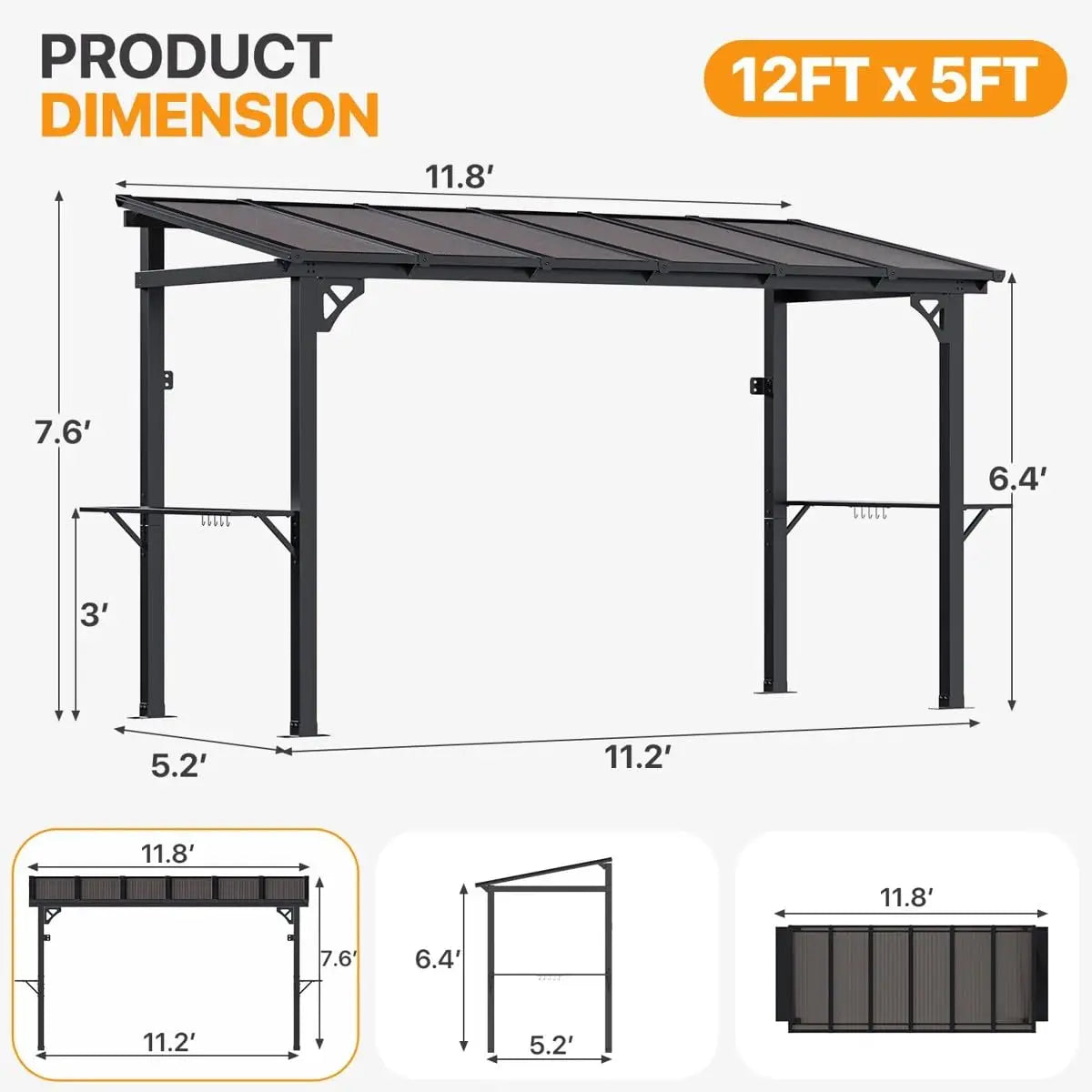 Outdoor Metal Gazebo With Steel Roof And Polycarbonate Panels