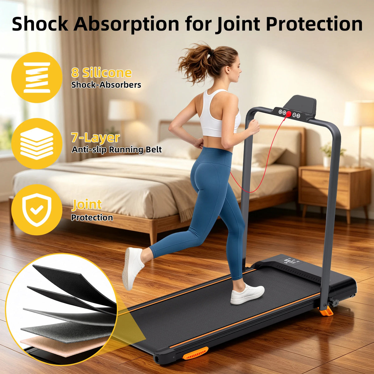 Home Folding Treadmill with Led Display and Handle Bar Fitness