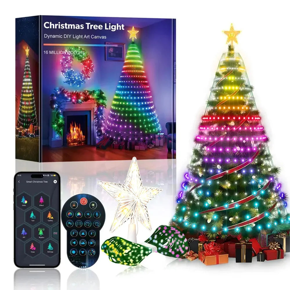 USB 400LEDs Christmas Tree String Lights, DIY Text RGBIC Holiday Lights for Garden Patio Christmas Halloween Valentine Decor