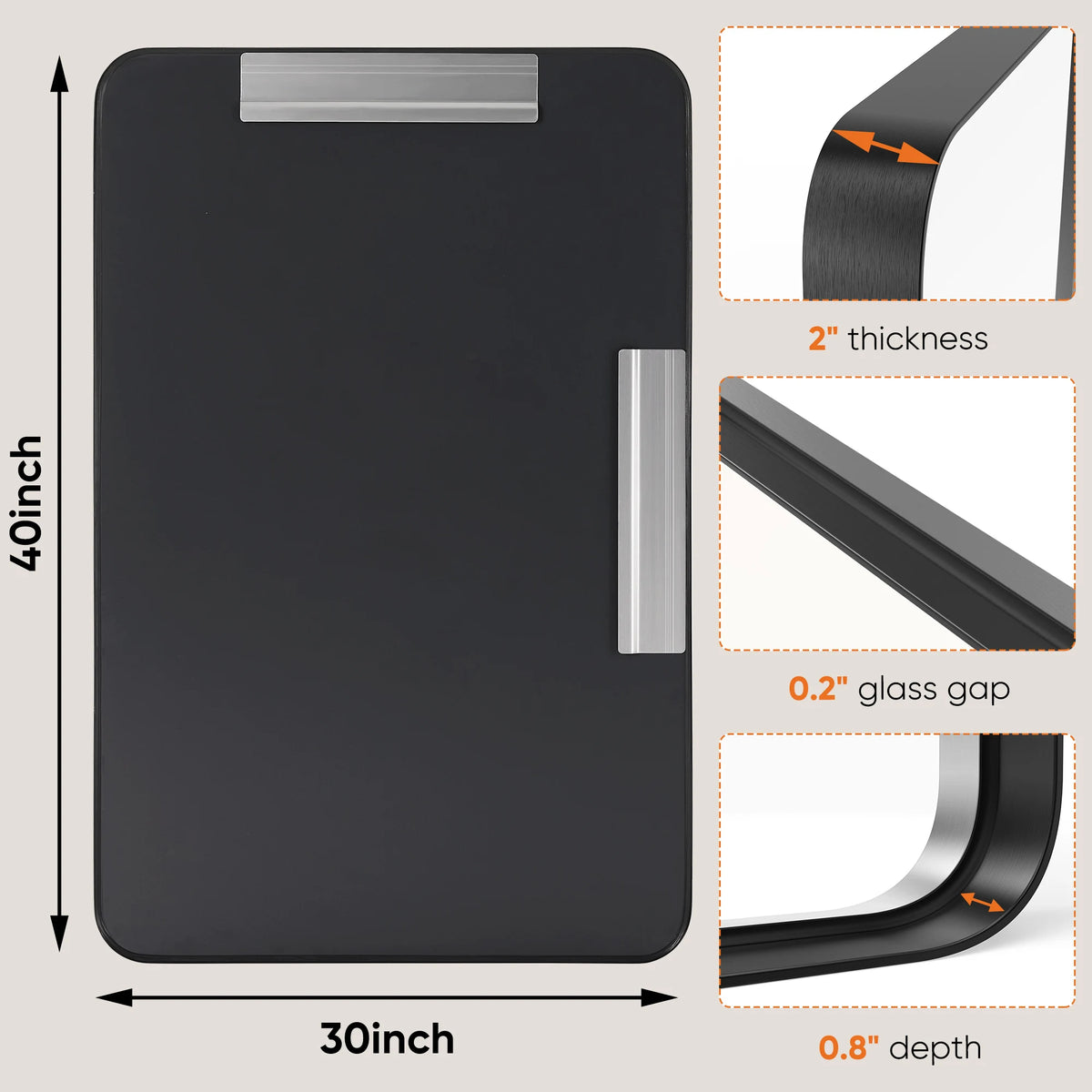 JHK Matte Metal Framed Wall Mounted Bathroom Mirror
