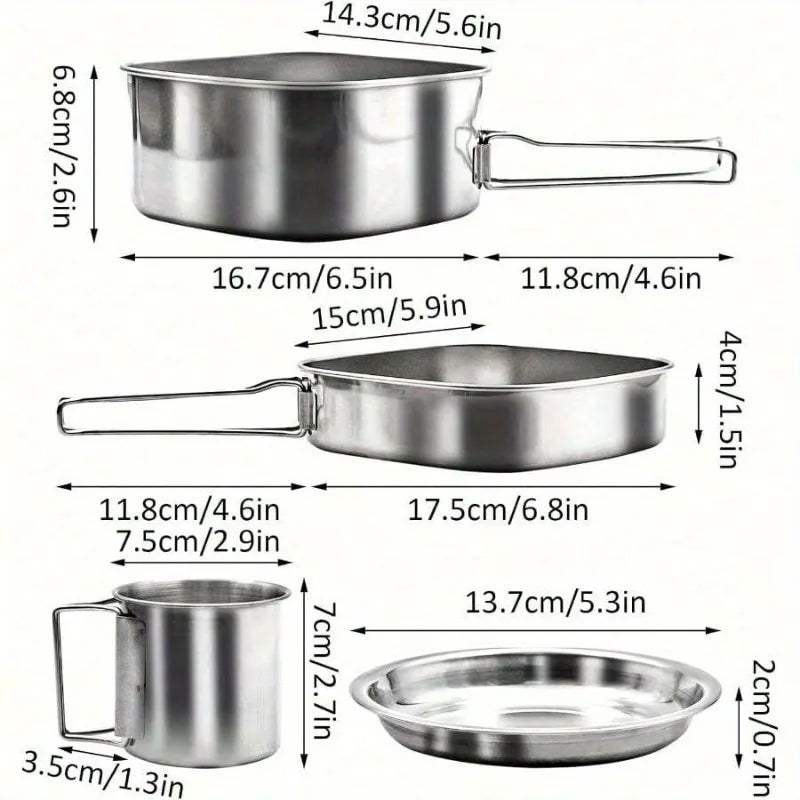 Folding Stainless Steel Camping Cookware Set With Carry Bag