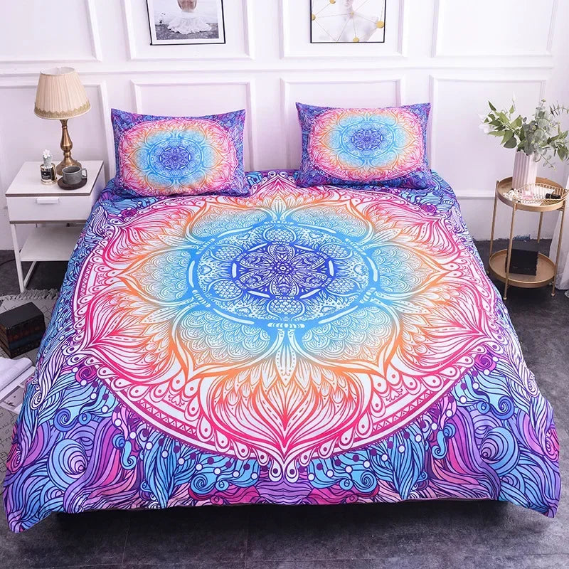 Mandala Bohemian Duvet Cover Set With Printed Lotus Floral Bedding