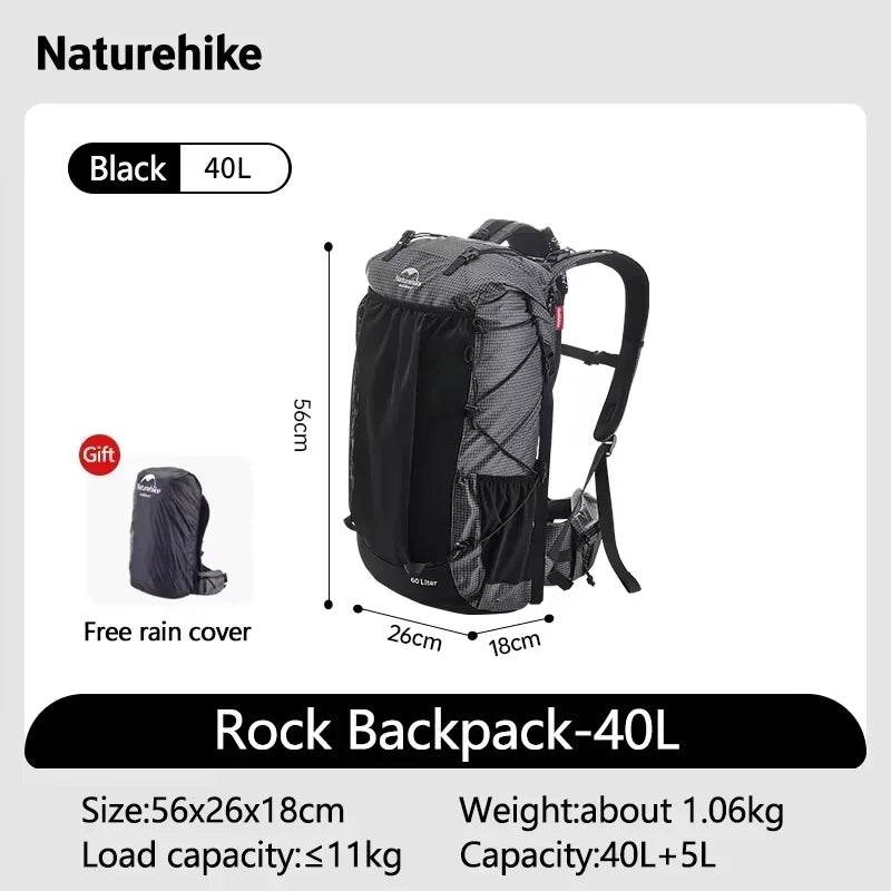 Naturehike Rock Nylon Hiking Backpack With Rain Cover Outdoor Travel