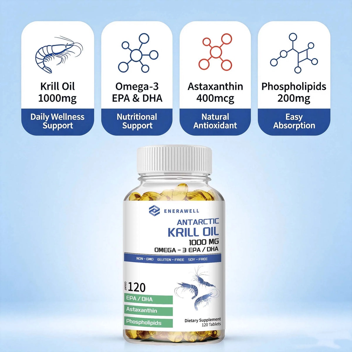 Antarctic Krill Oil Capsules With Omega Three EPA DHA Astaxanthin