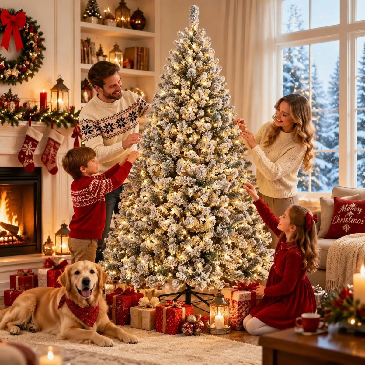Anixol Prelit Artificial Christmas Tree With 100 Lights And Snowflake Decor
