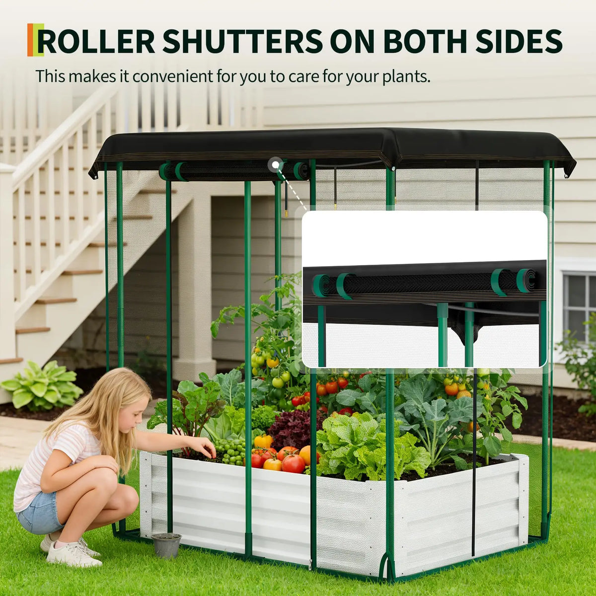 HiMISS Raised Garden Bed Galvanized Metal Planter With Shade