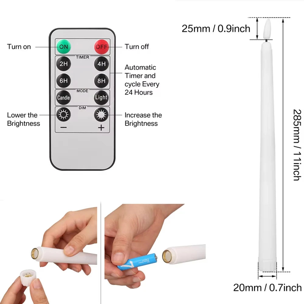 LED Flameless Taper Candles Flickering With Remote Battery Operated Decor
