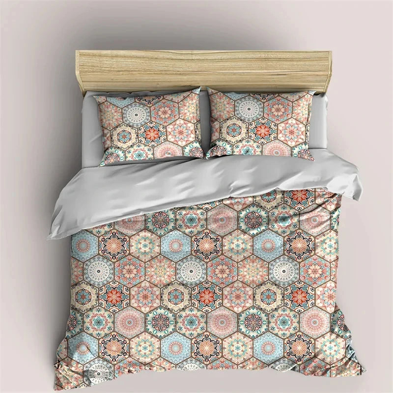 Bohemian Mandala Botanical Floral Brushed Duvet Cover Set