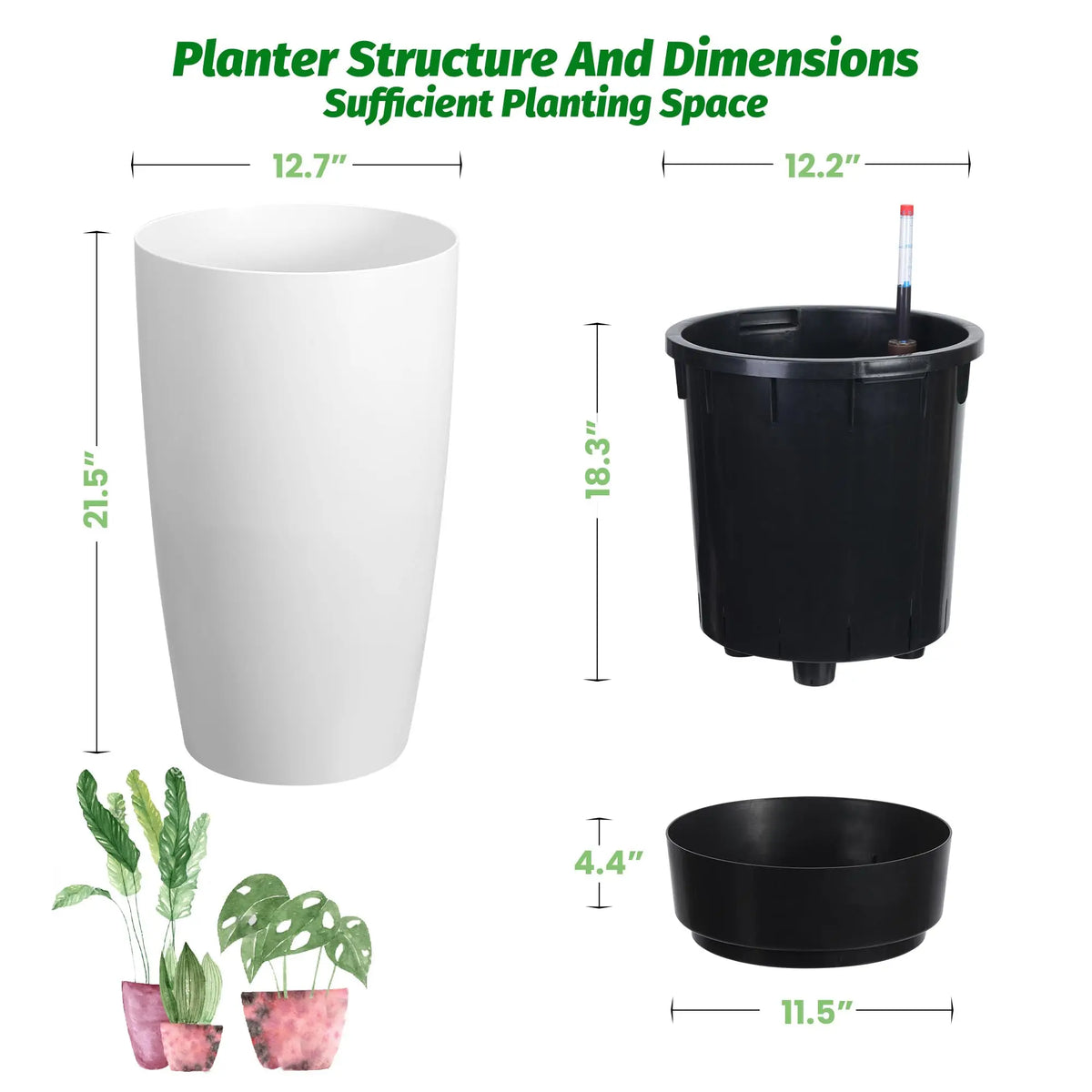 HiMiss Self Watering Planter Set With Water Level Indicator