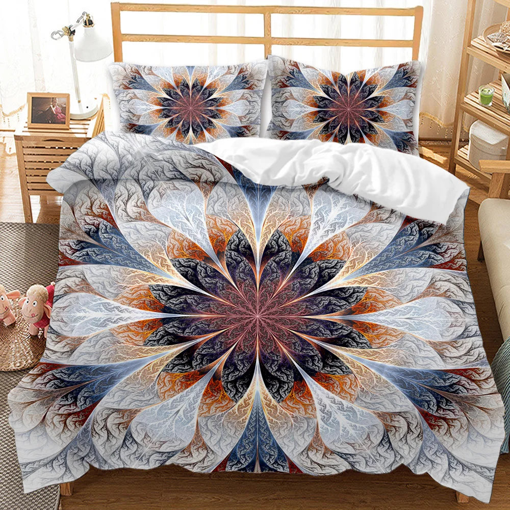 Bohemian Mandala Microfiber Duvet Cover Set Featuring Brushed Finish