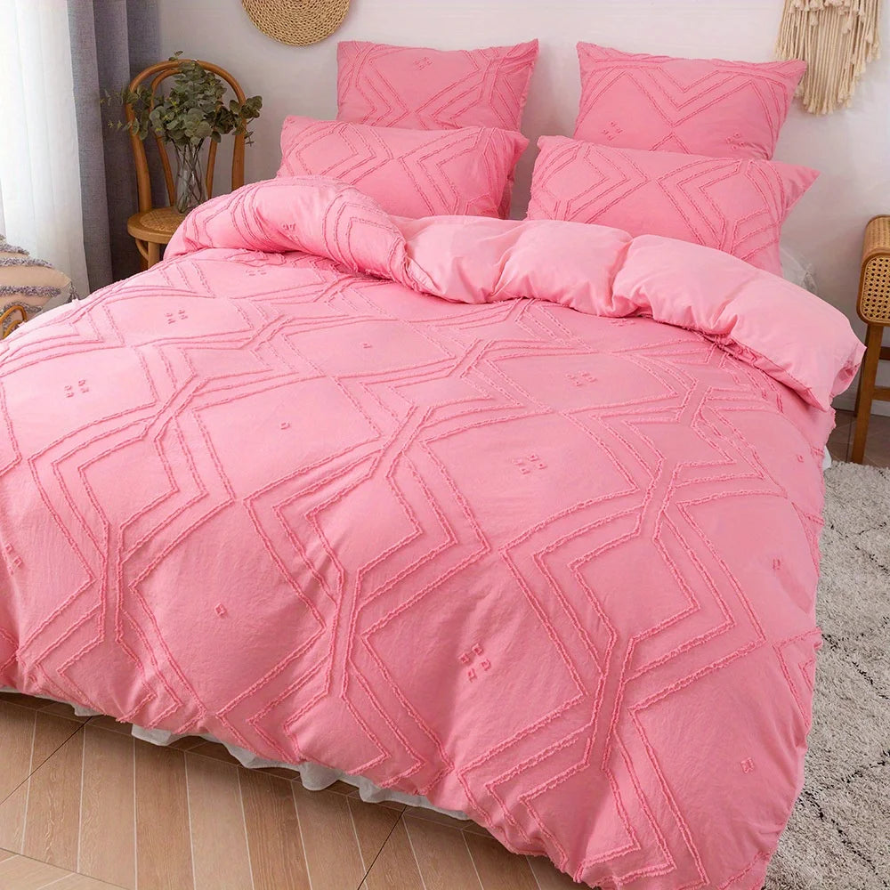 KDV Tufted Geometric Duvet Cover Set Soft All Season Bedding